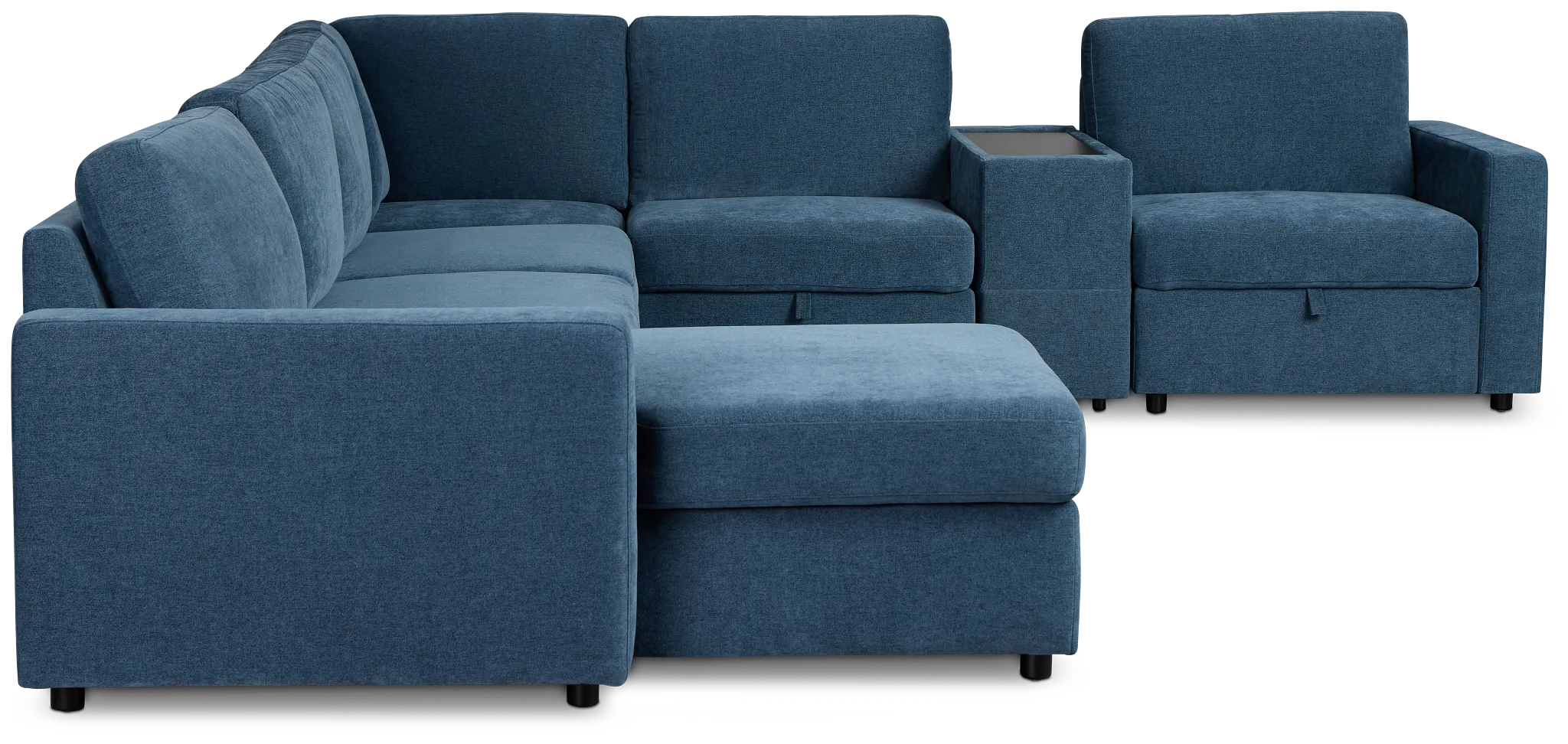 Addie Blue Fabric Medium Left Chaise Sleeper Sectional With Console