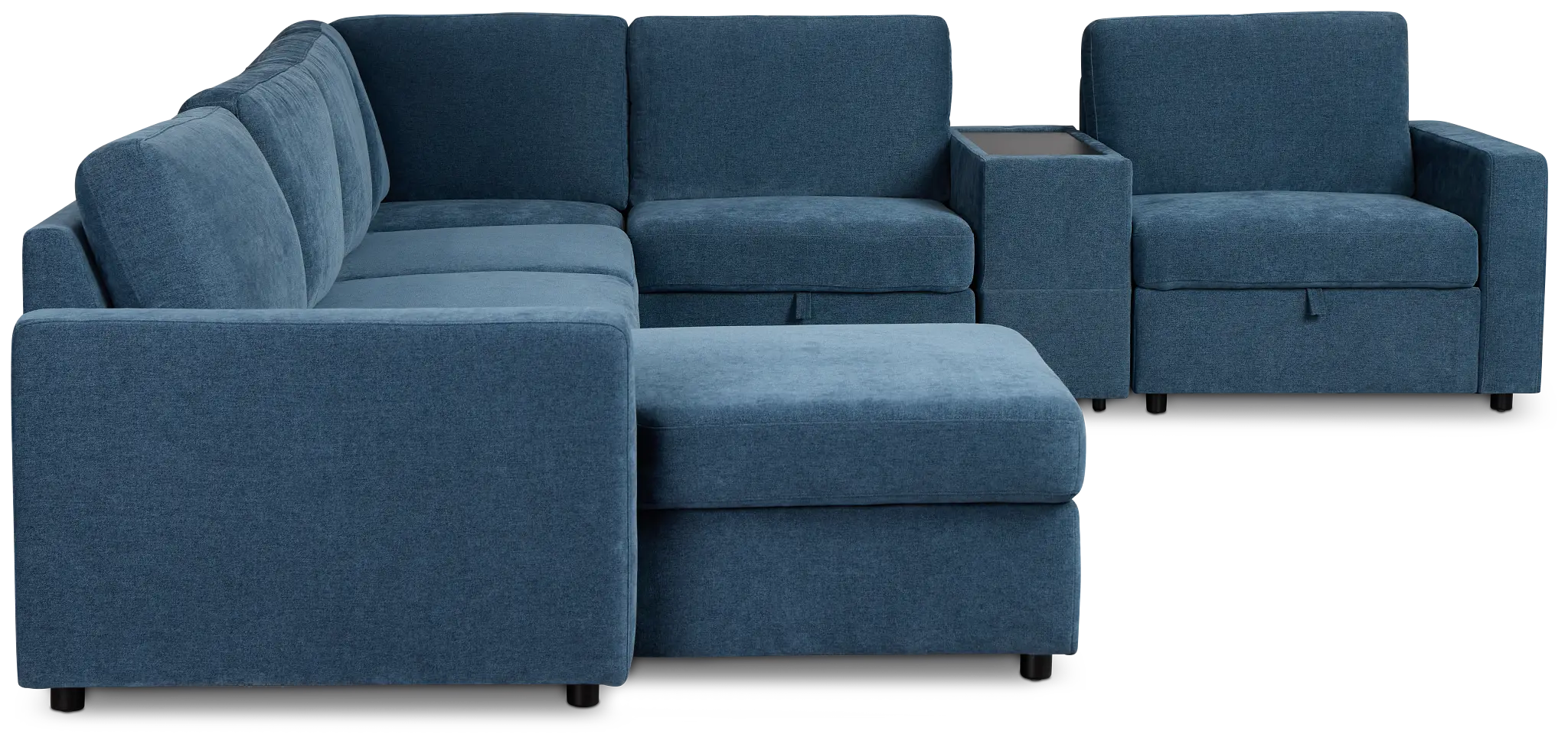 Addie Blue Fabric Medium Left Chaise Sleeper Sectional With Console Addie Blue Fabric Medium Left Chaise Sleeper Sectional With Console