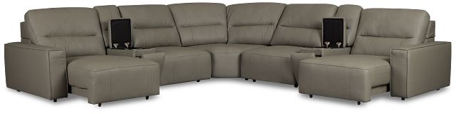 Rudy Gray Lthr/vinyl Large Dual Power 2 Arm Extension Chaise Sectional