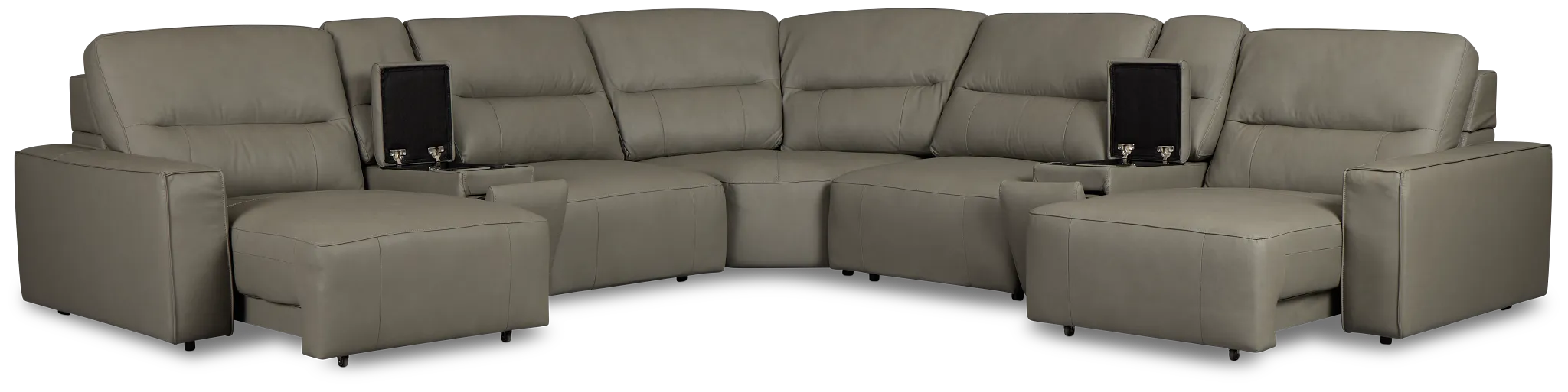 Rudy Gray Lthr/vinyl Large Dual Power 2 Arm Extension Chaise Sectional