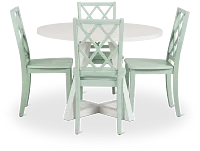 Edgartown White Round Table & 4 Light Blue Wood Chairs