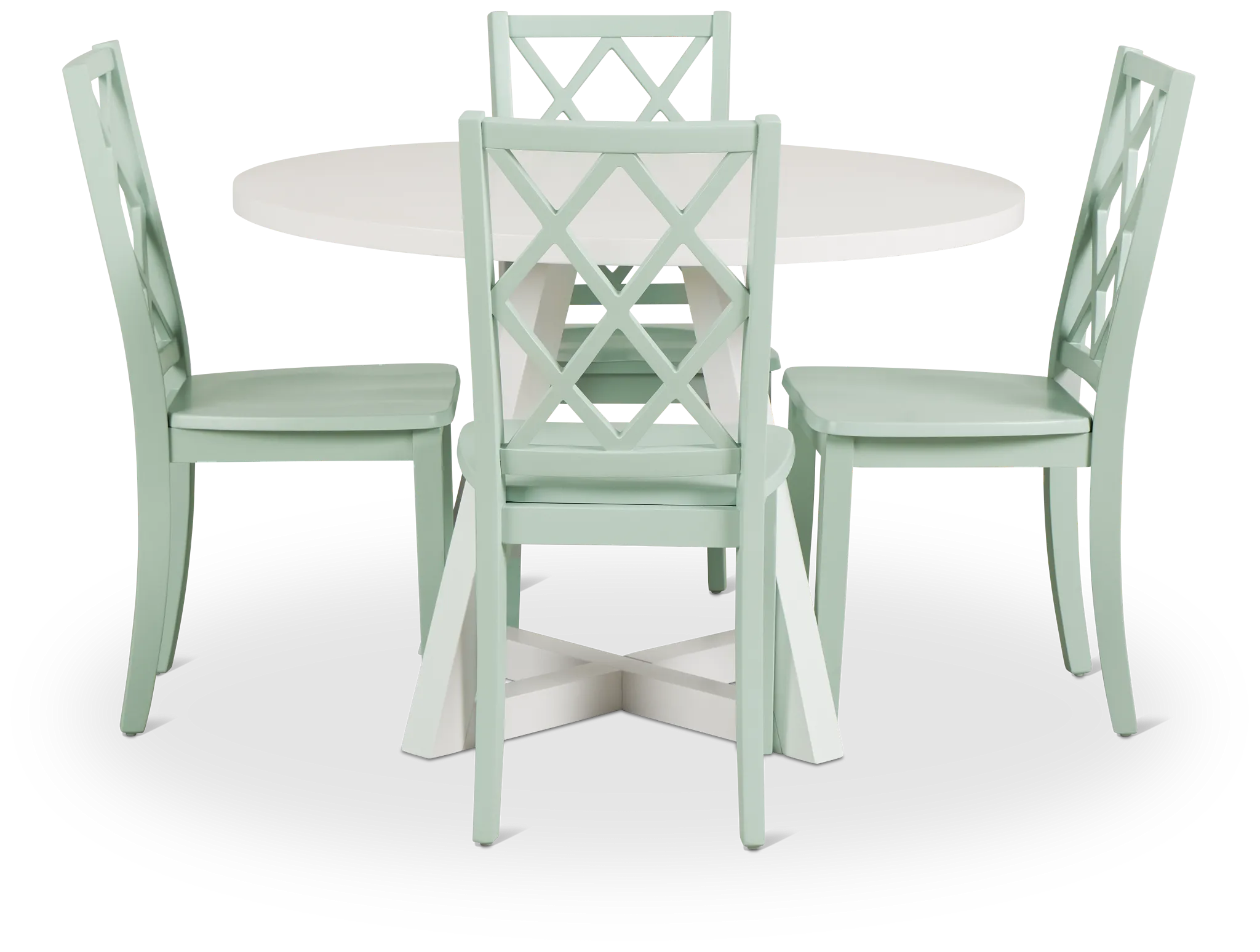 Edgartown White Round Table & 4 Light Blue Wood Chairs
