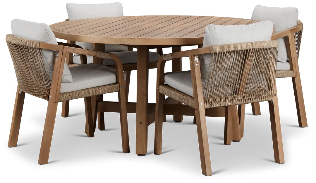 Laguna Light Tone Round Table & 4 Gray Cushioned Chairs