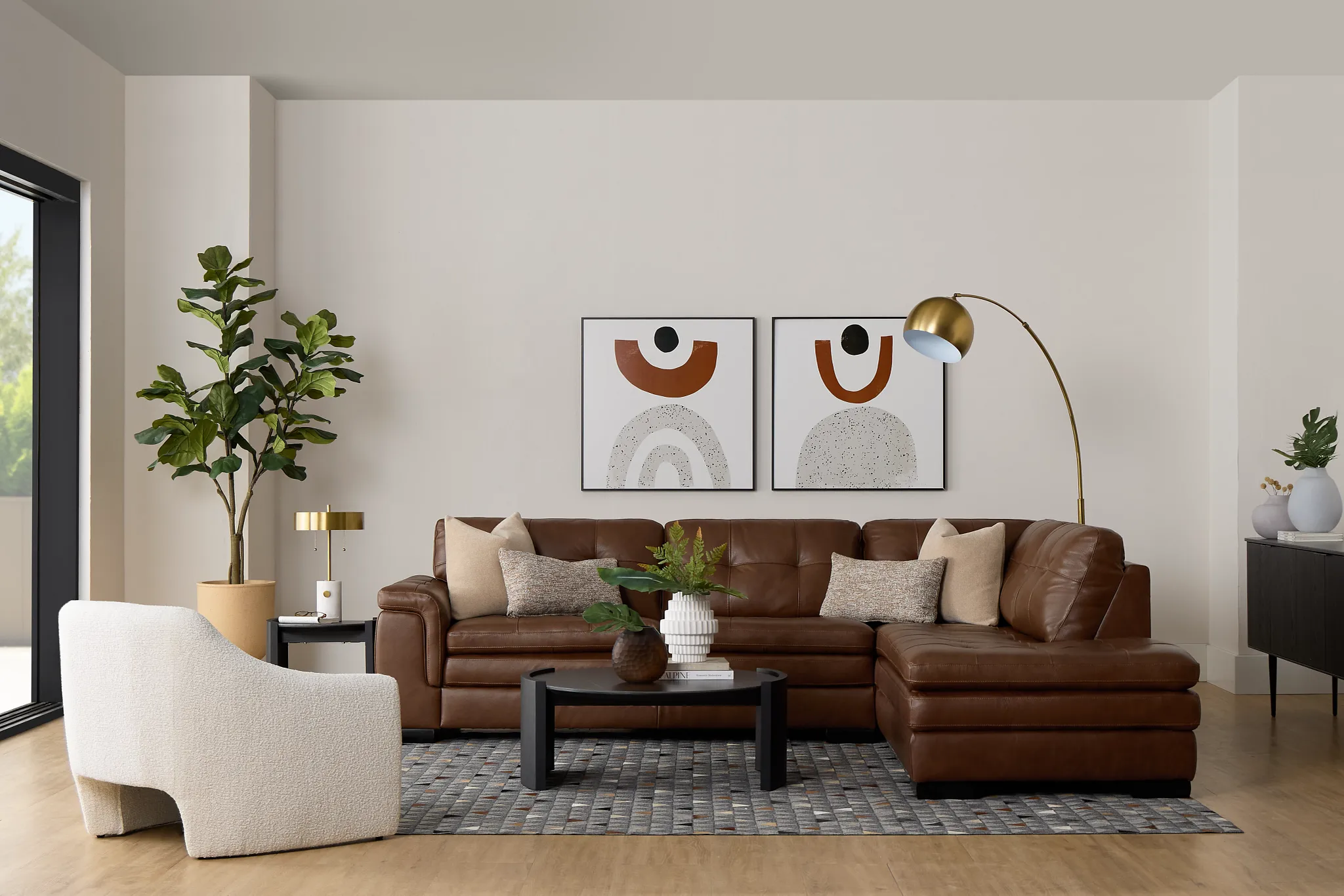 Braden Medium Brown Leather Small Right Bumper Sectional