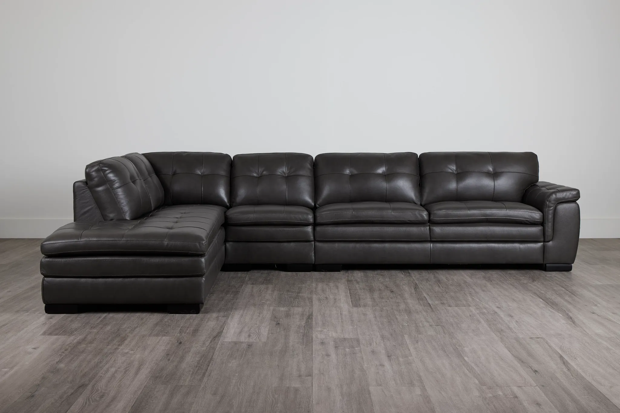 Braden Dark Gray Leather Medium Left Bumper Sectional