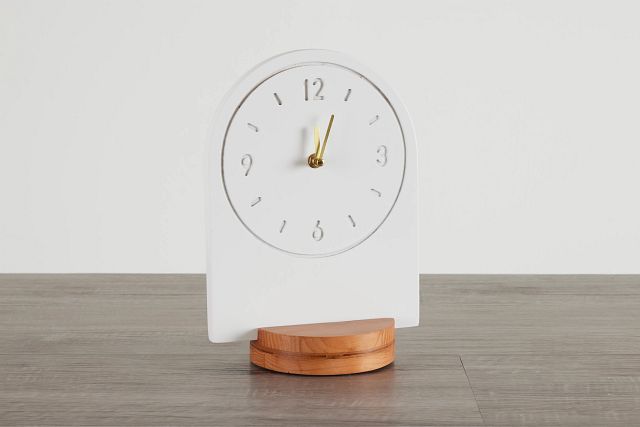 Slope White Wood Table Clock