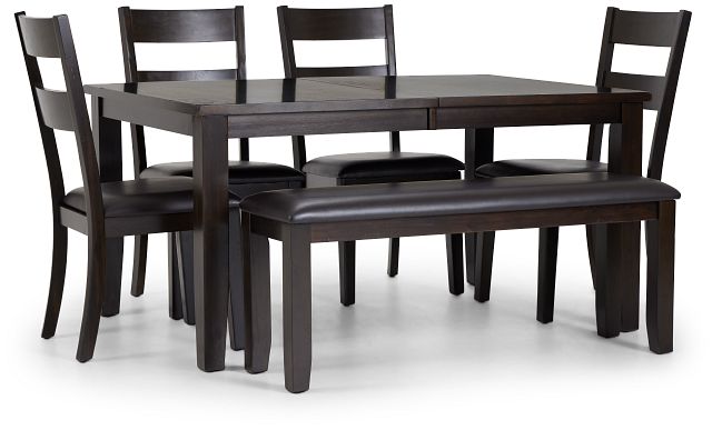Navarro Dark Tone Rect Table, 4 Chairs & Bench (1)