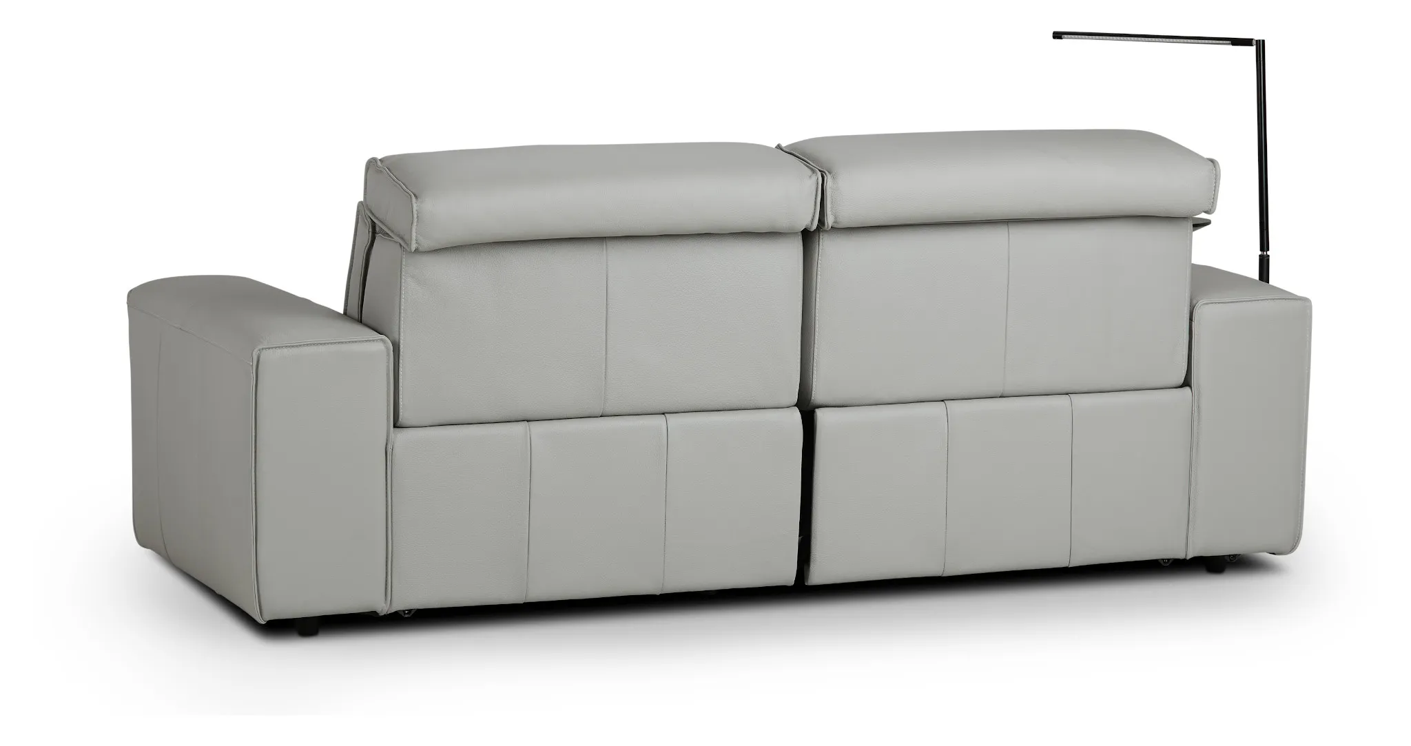 Carmelo Gray Leather Power Reclining Sofa With Left Table