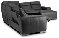 Elba Dark Gray Leather Large Dual Power Right Chaise Sectional