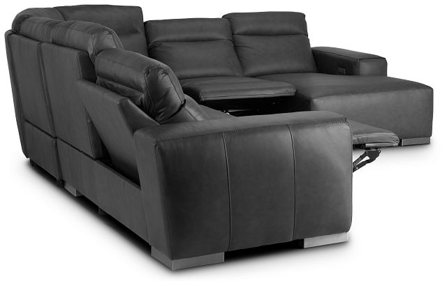 Elba Gray Leather Large Dual Power Right Chaise Sectional
