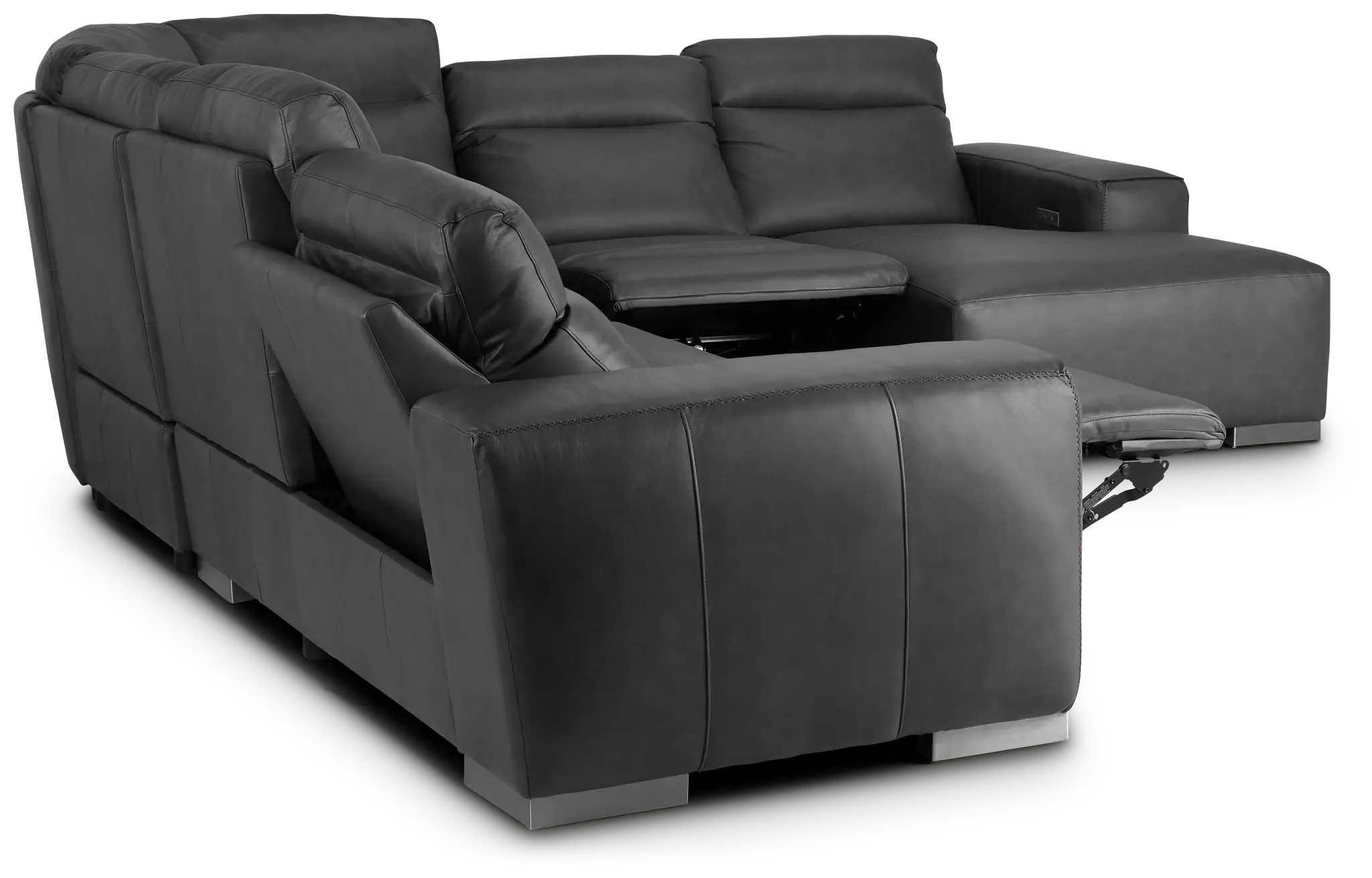 Elba Dark Gray Leather Large Dual Power Right Chaise Sectional Elba Dark Gray Leather Large Dual Power Right Chaise Sectional