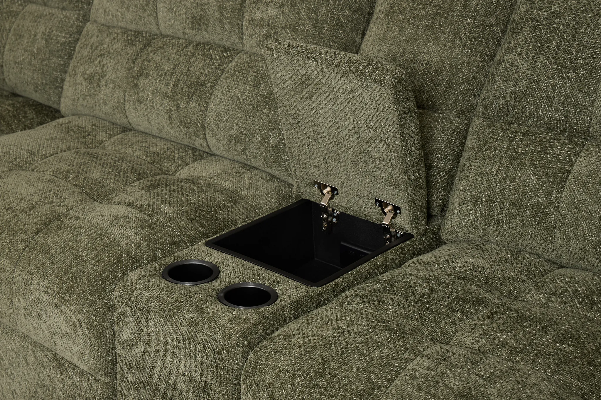 Hendrix Green Fabric Medium Tri Power 2 Arm Extension Chaise Sectional