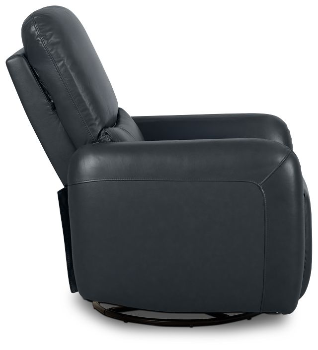 Eve Dark Blue Lthr/vinyl Power Swivel Glider Recliner