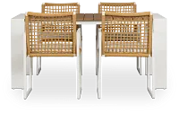 Sunrise White Teak Rectangular Table & 4 Aluminum Arm Chairs