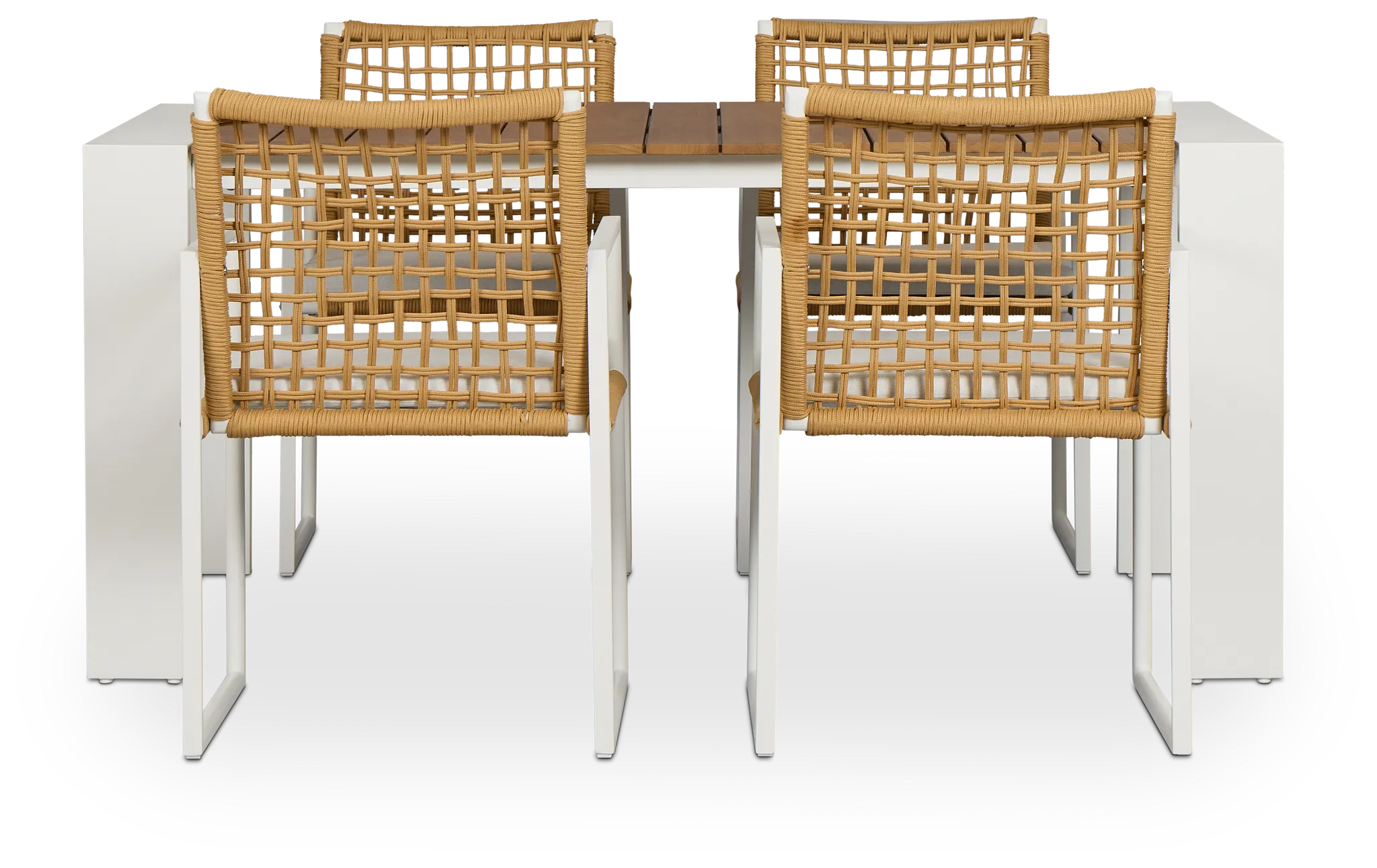 Sunrise White Teak Rectangular Table & 4 Aluminum Arm Chairs