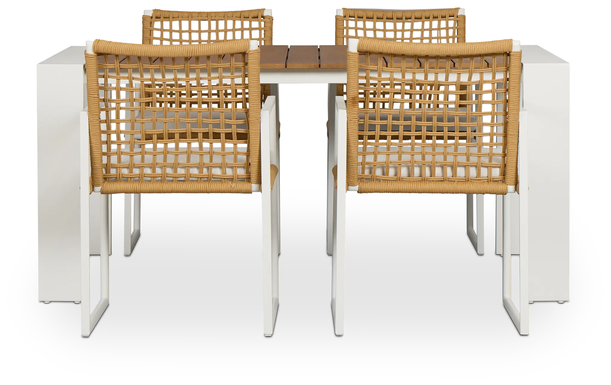 Sunrise White Teak Rectangular Table & 4 Aluminum Arm Chairs Sunrise White Teak Rectangular Table & 4 Aluminum Arm Chairs