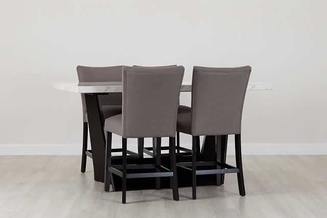 Auburn White High Table & 4 Dark Gray Upholstered Barstools