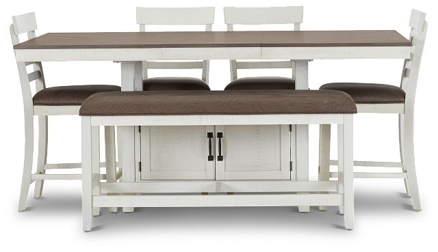 Huntsville Two-tone Rect High Table, 4 Barstools & High Bench