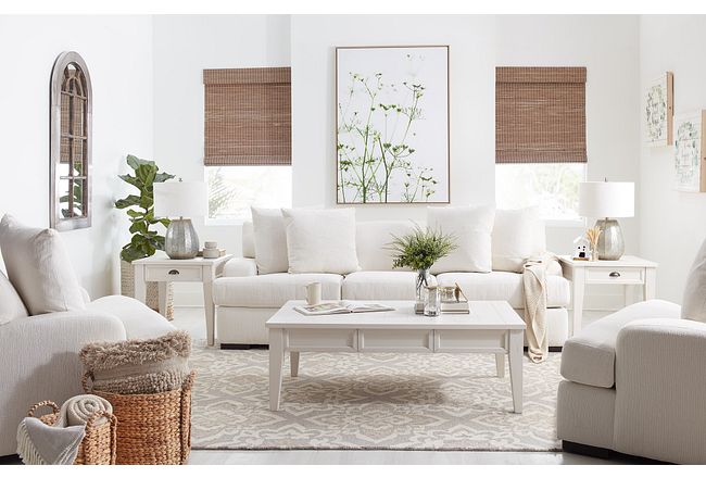 Alpha White Fabric Living Room