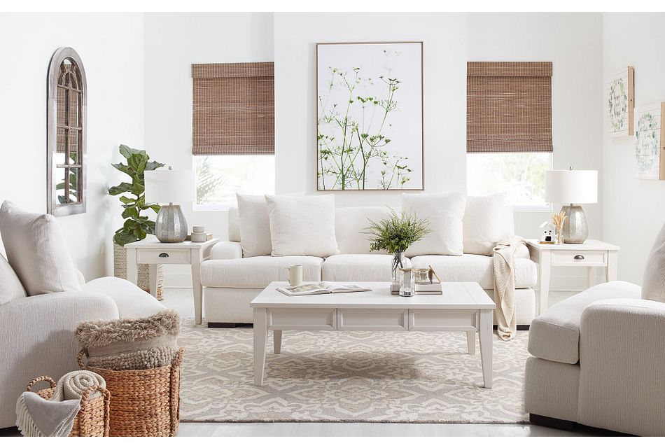 white fabric living room sets