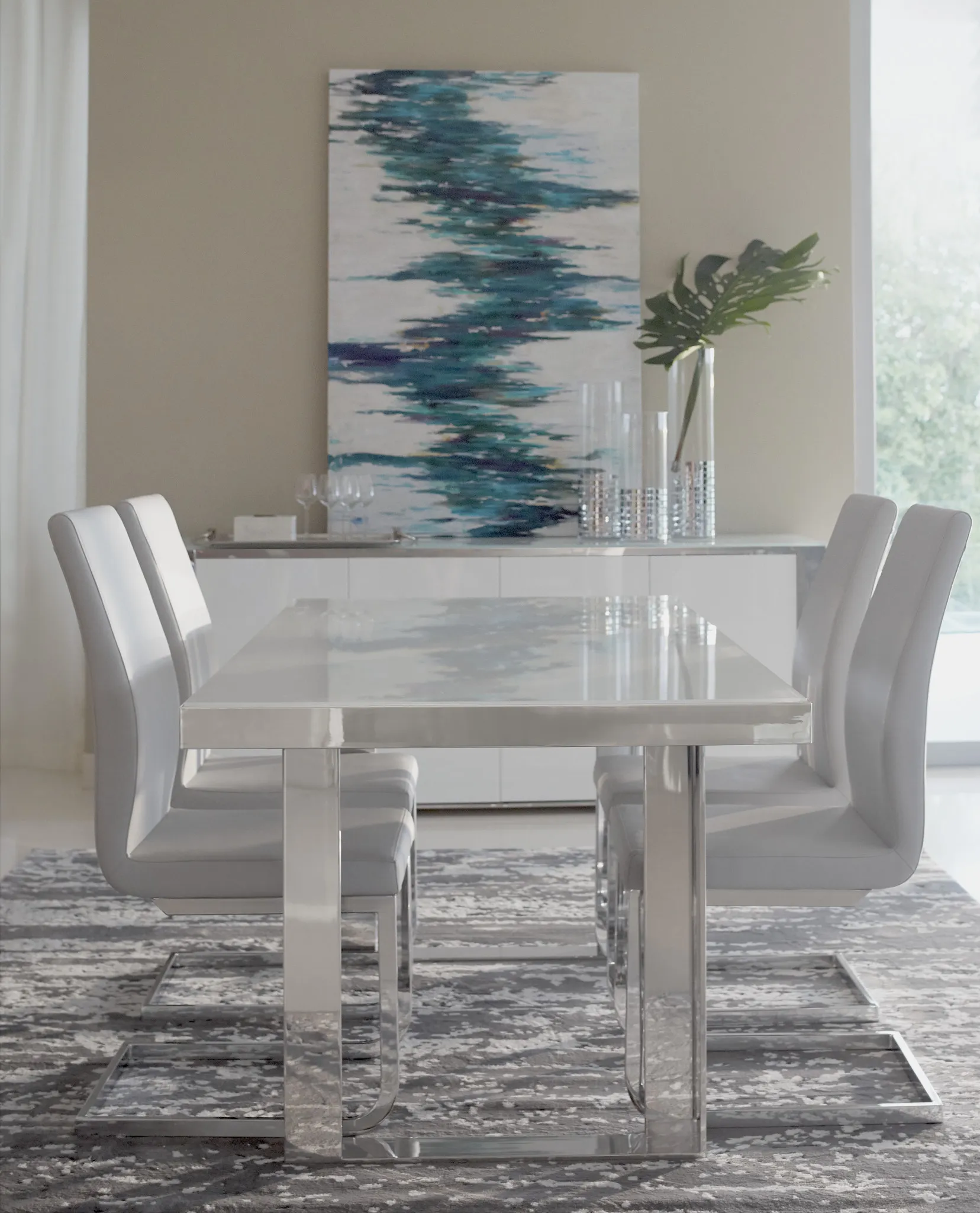 Harley White Glass Rectangular Table