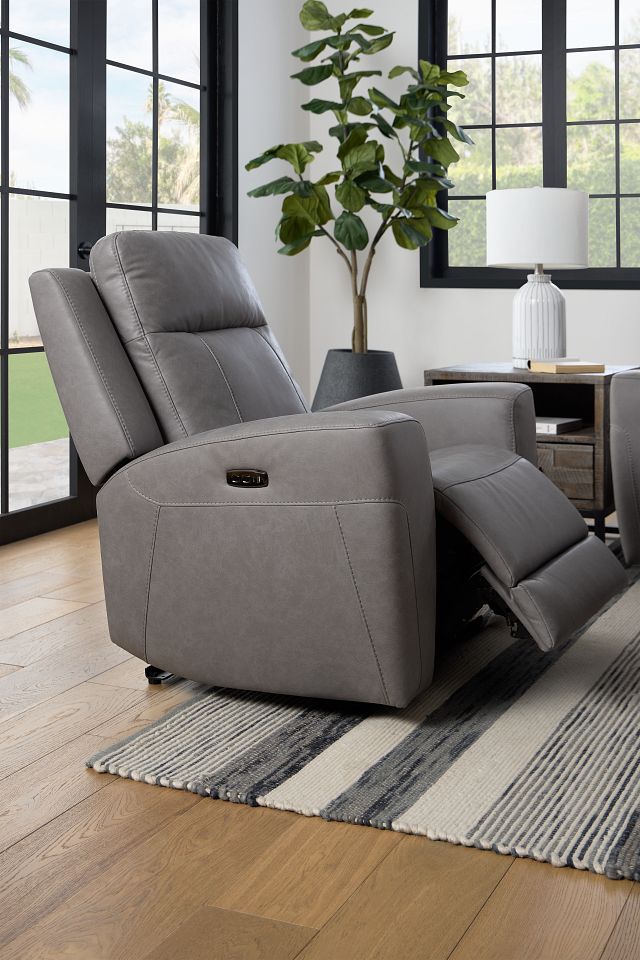 Colton Light Gray Micro Power Recliner With Power Headrest