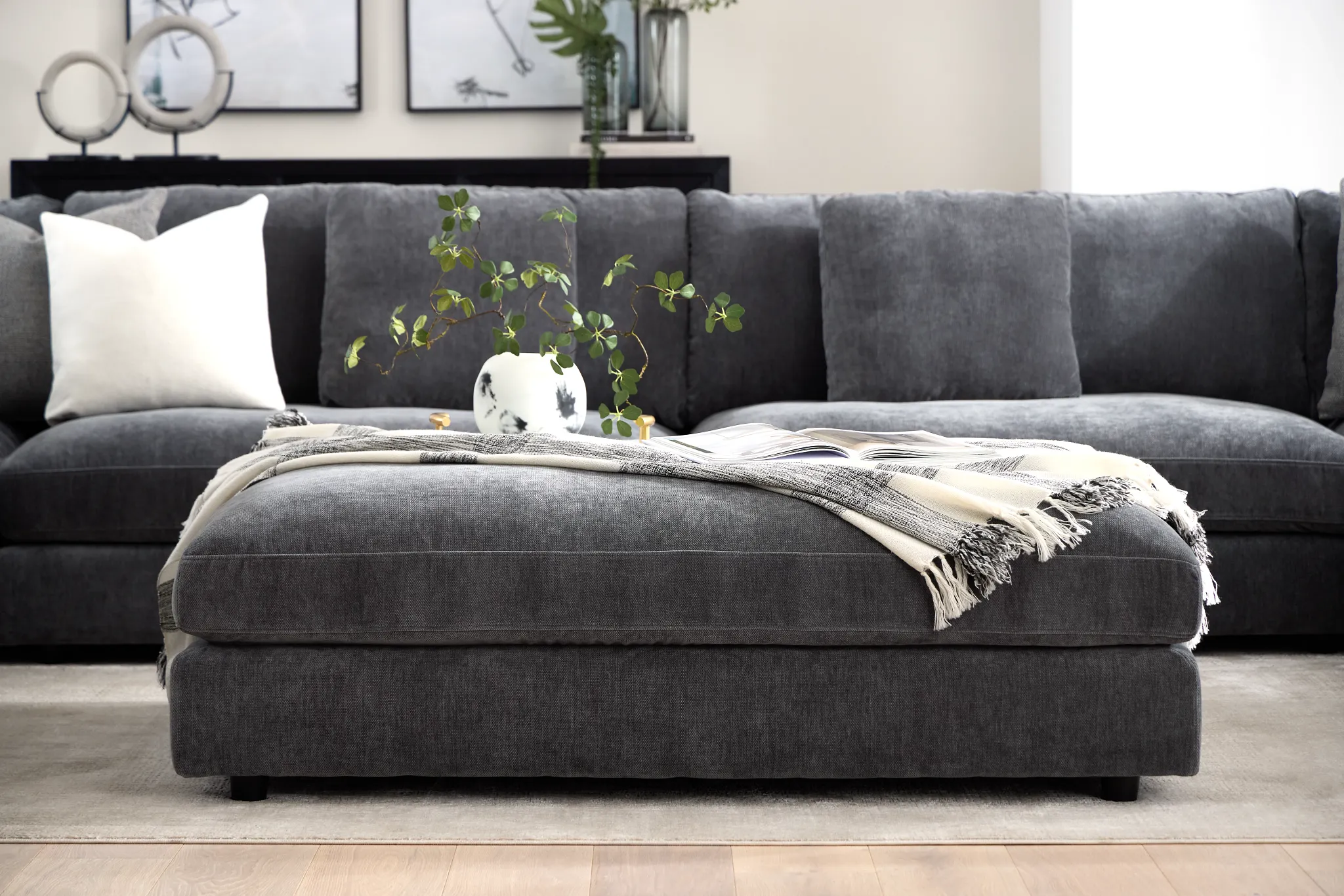 Lounge Dark Gray Fabric Ottoman