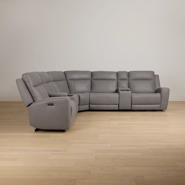 Colton Light Gray Micro Large Dual Power Reclining Two-arm Sectional