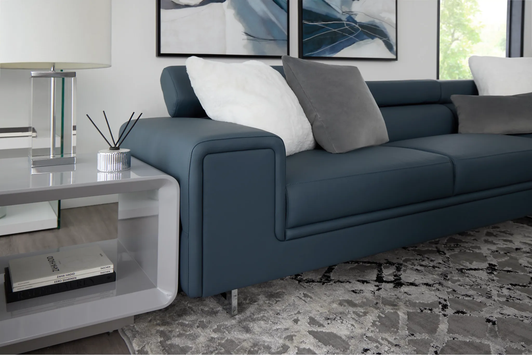 Drew Dark Blue Micro Right Chaise Sectional