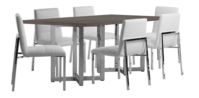 Amalfi White Wood Rectangular Table & 4 Upholstered Chairs