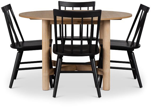 Taylor Light Tone Round Table & 4 Wood Chairs