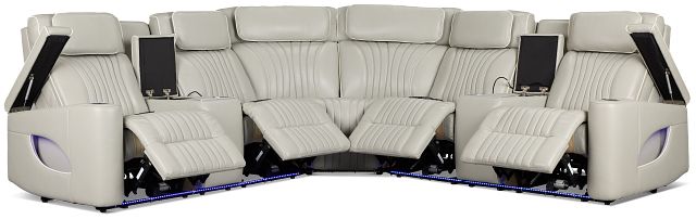 Nova Light Gray Lthr/vinyl Medium 2-arm Quadruple Power Massage Sectional