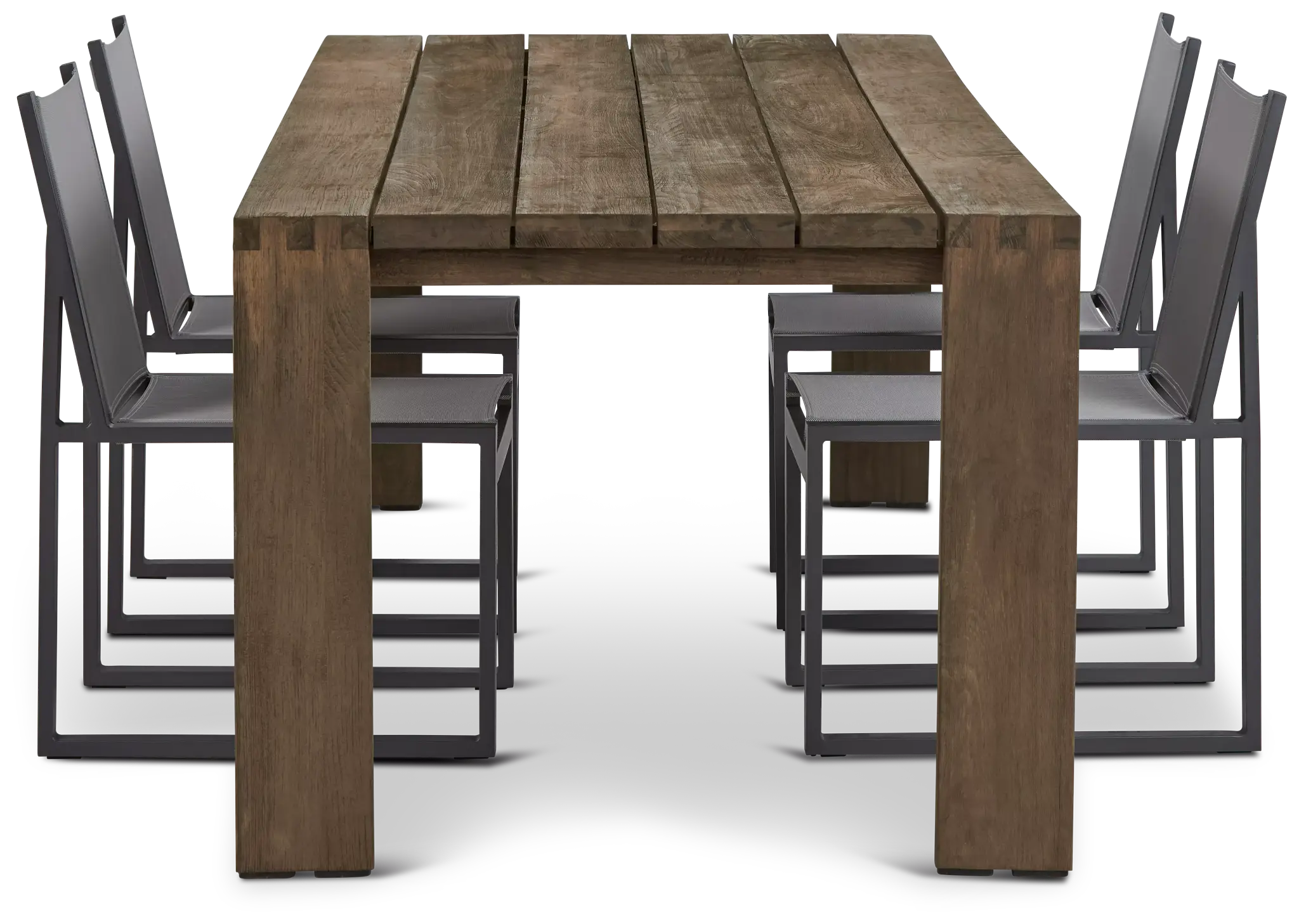 Linear 102" Teak Table & 4 Sling Side Chairs Linear 102" Teak Table & 4 Sling Side Chairs