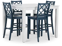 Edgartown White Square High Table & 4 Navy Wood Barstools