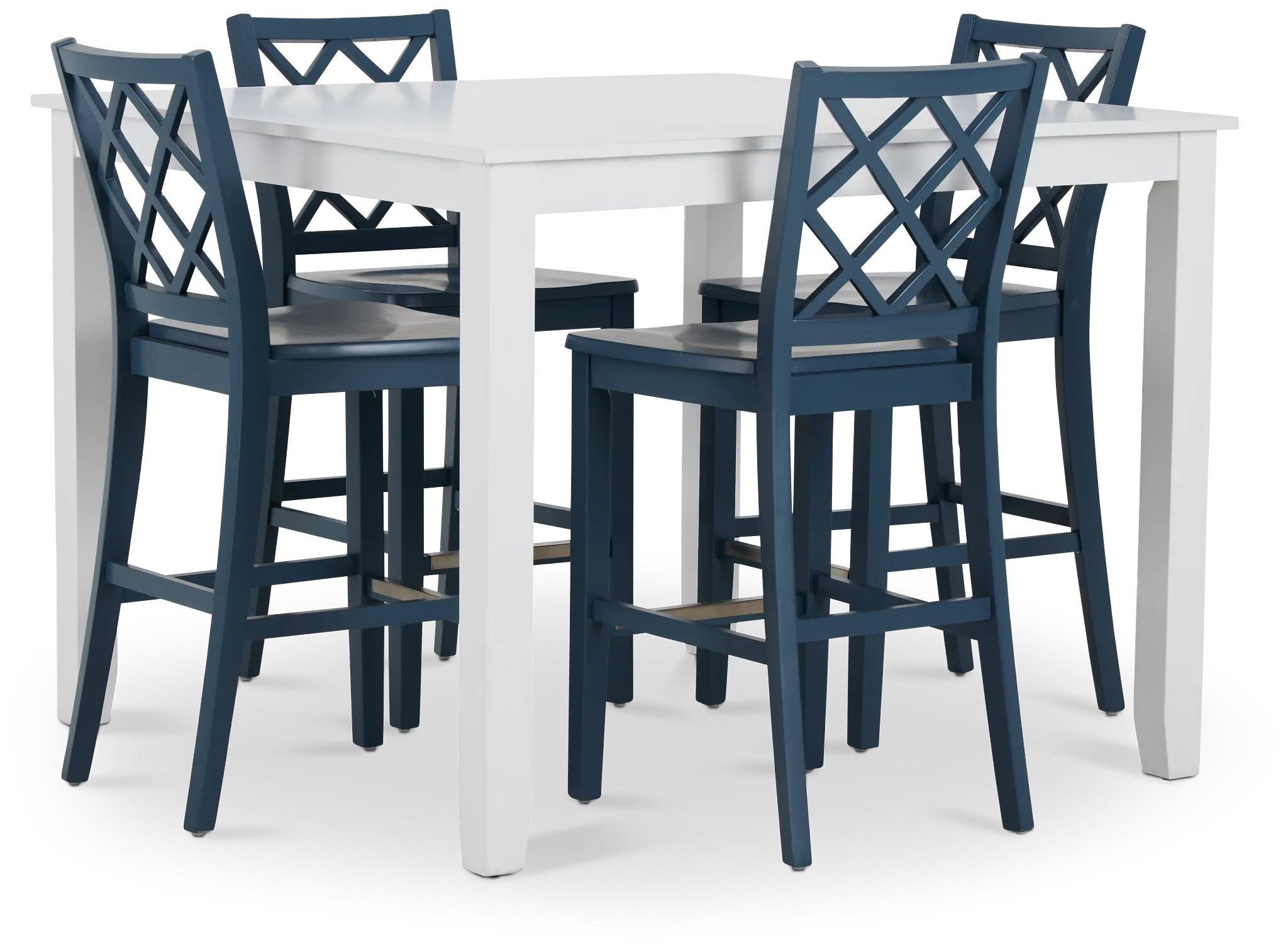 Edgartown White Square High Table & 4 Navy Wood Barstools