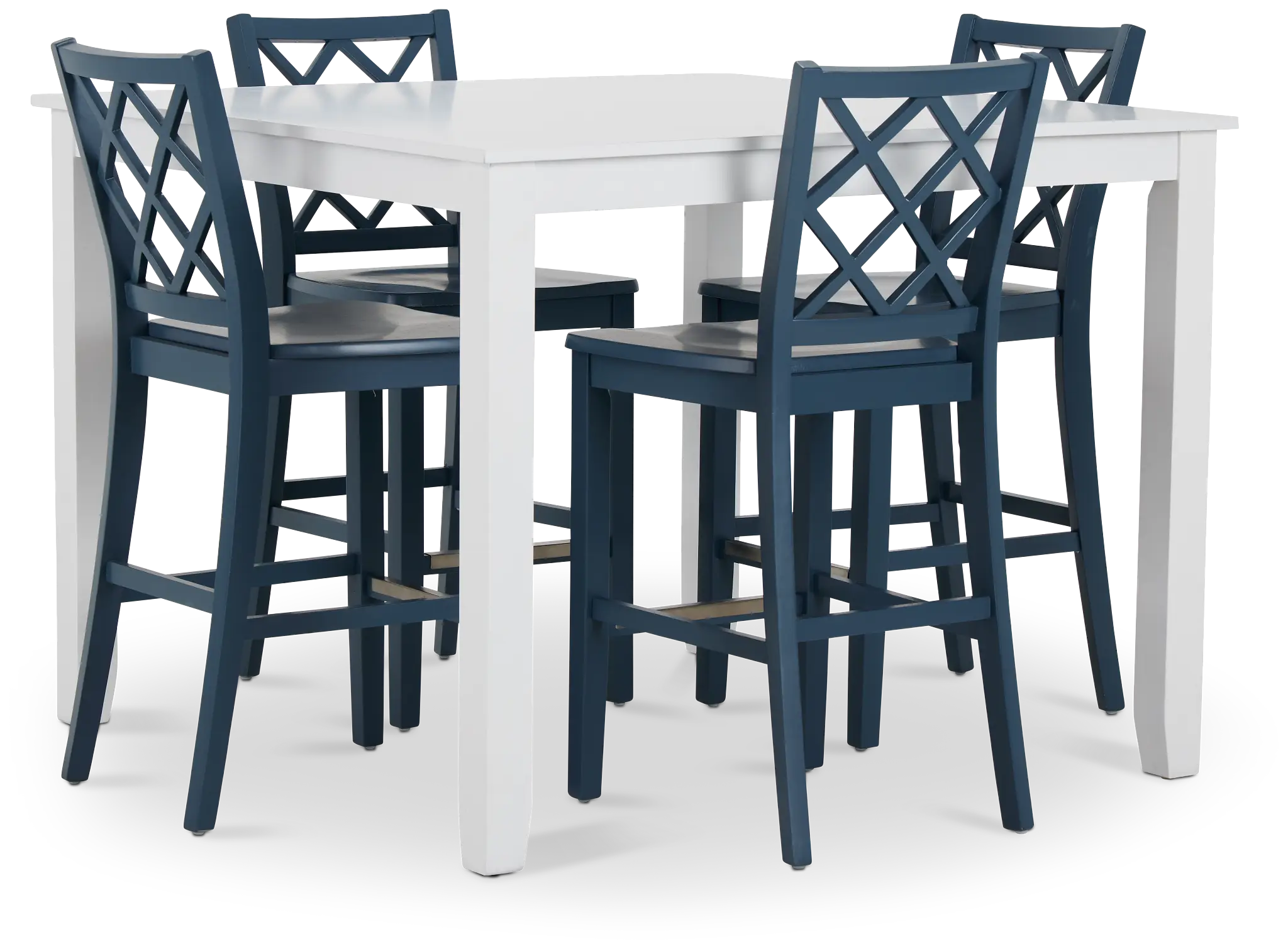 Edgartown White Square High Table & 4 Navy Wood Barstools Edgartown White Square High Table & 4 Navy Wood Barstools