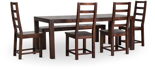 Seattle Dark Tone Rect Table, 4 Chairs & Bench