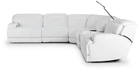 Reign White Lthr/vinyl Medium Dual Power 2-arm Reclining Sectional