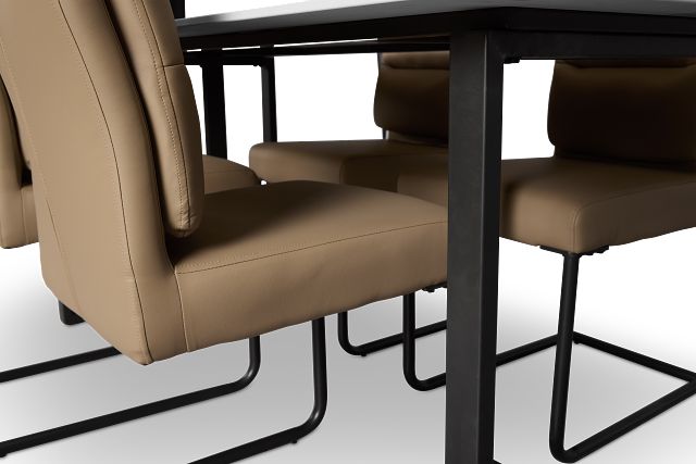 Paxton White Rect Table & 4 Taupe Upholstered Chairs