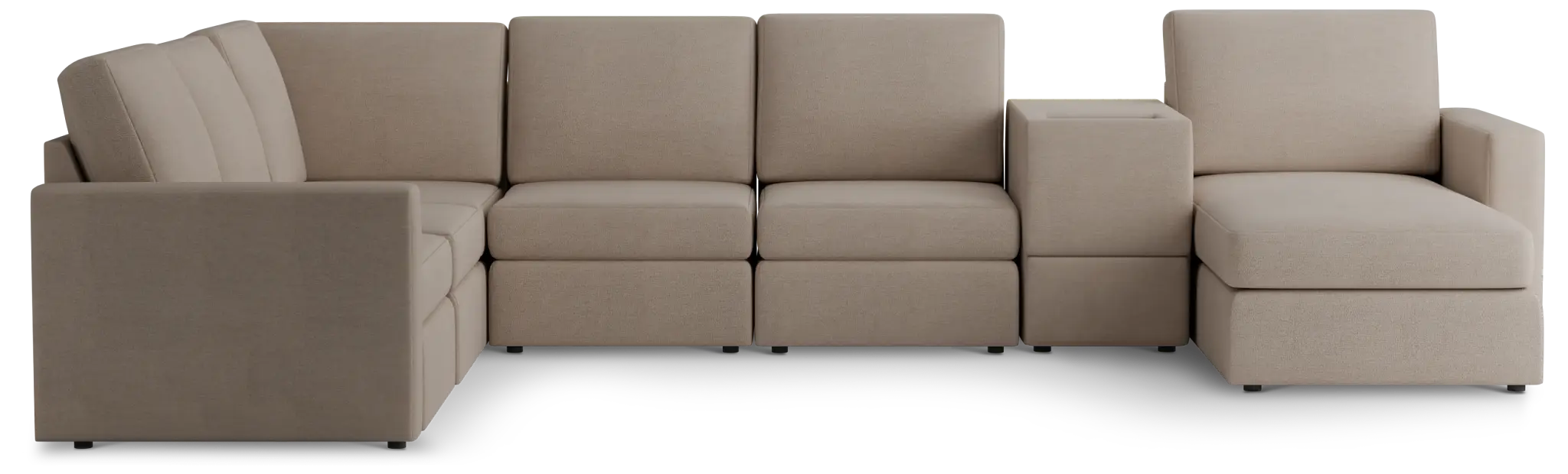Citymod Beige Fabric Large Right Chaise Sectional With Media Console Citymod Beige Fabric Large Right Chaise Sectional With Media Console