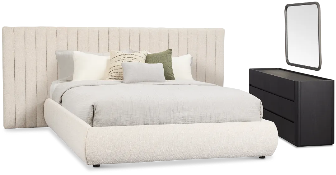Nomad Light Beige Uph Spread Bedroom With Black Cases