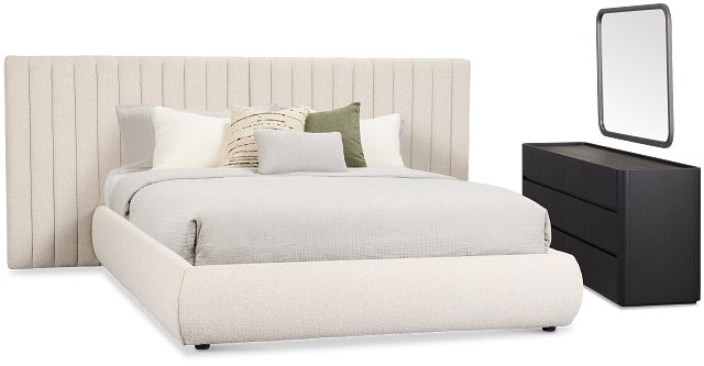 Nomad Light Beige Uph Spread Bedroom With Black Cases