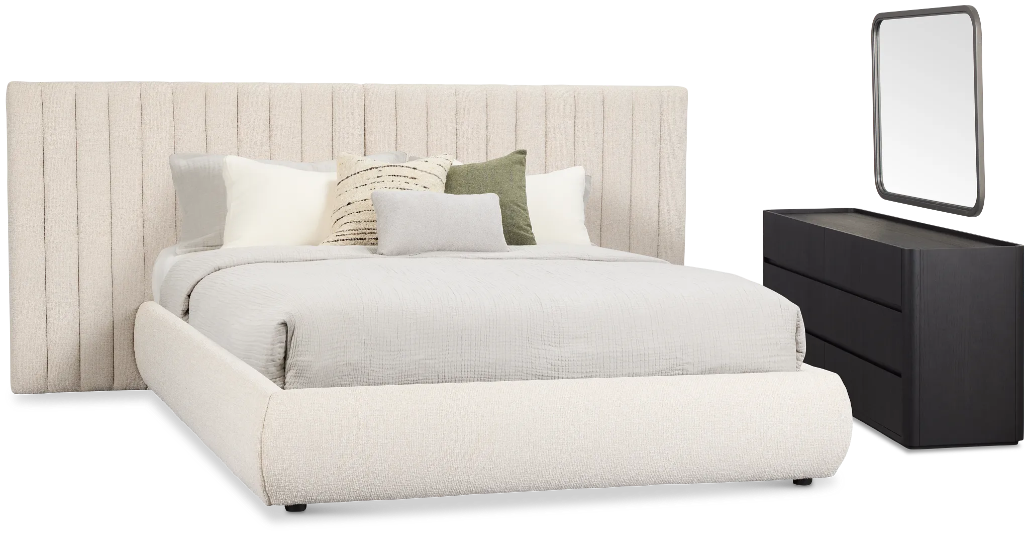 Nomad Light Beige Uph Spread Bedroom With Black Cases