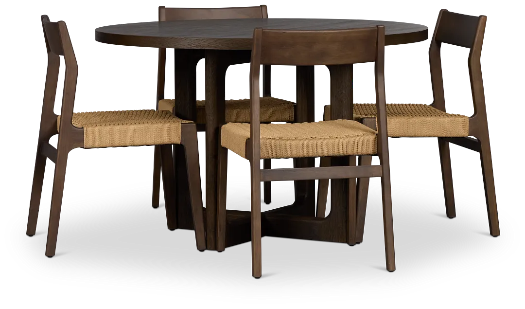 Santorini Dark Tone Round Table & 4 Woven Chairs