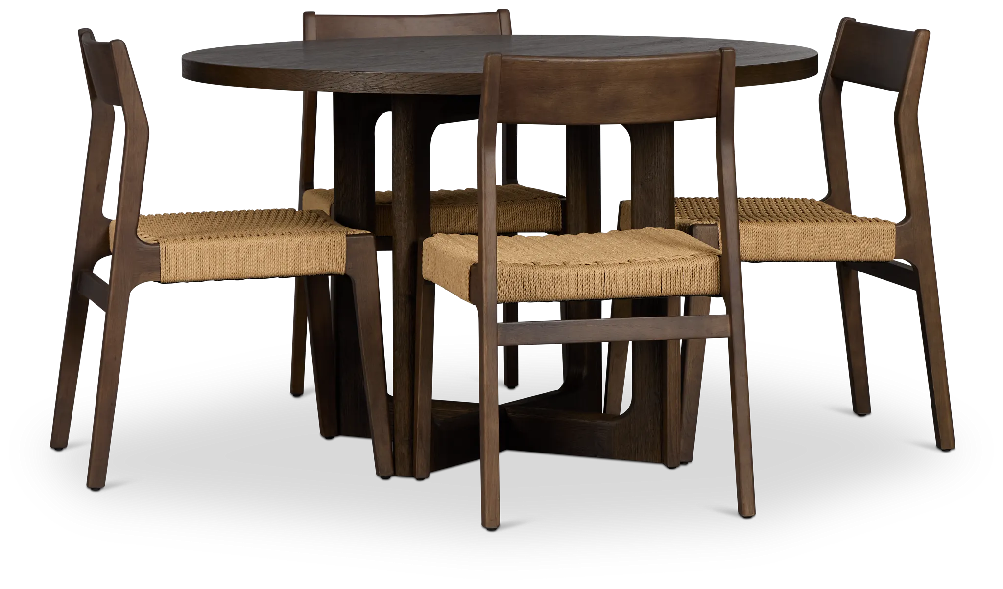 Santorini Dark Tone Round Table & 4 Woven Chairs