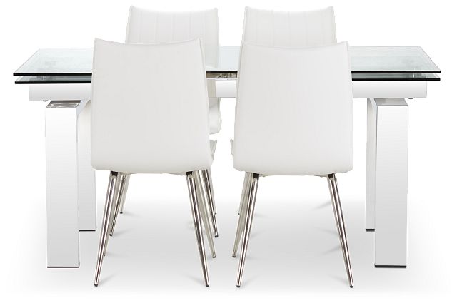 Wynwood Metal Rect Table & 4 White Upholstered Chairs (3)