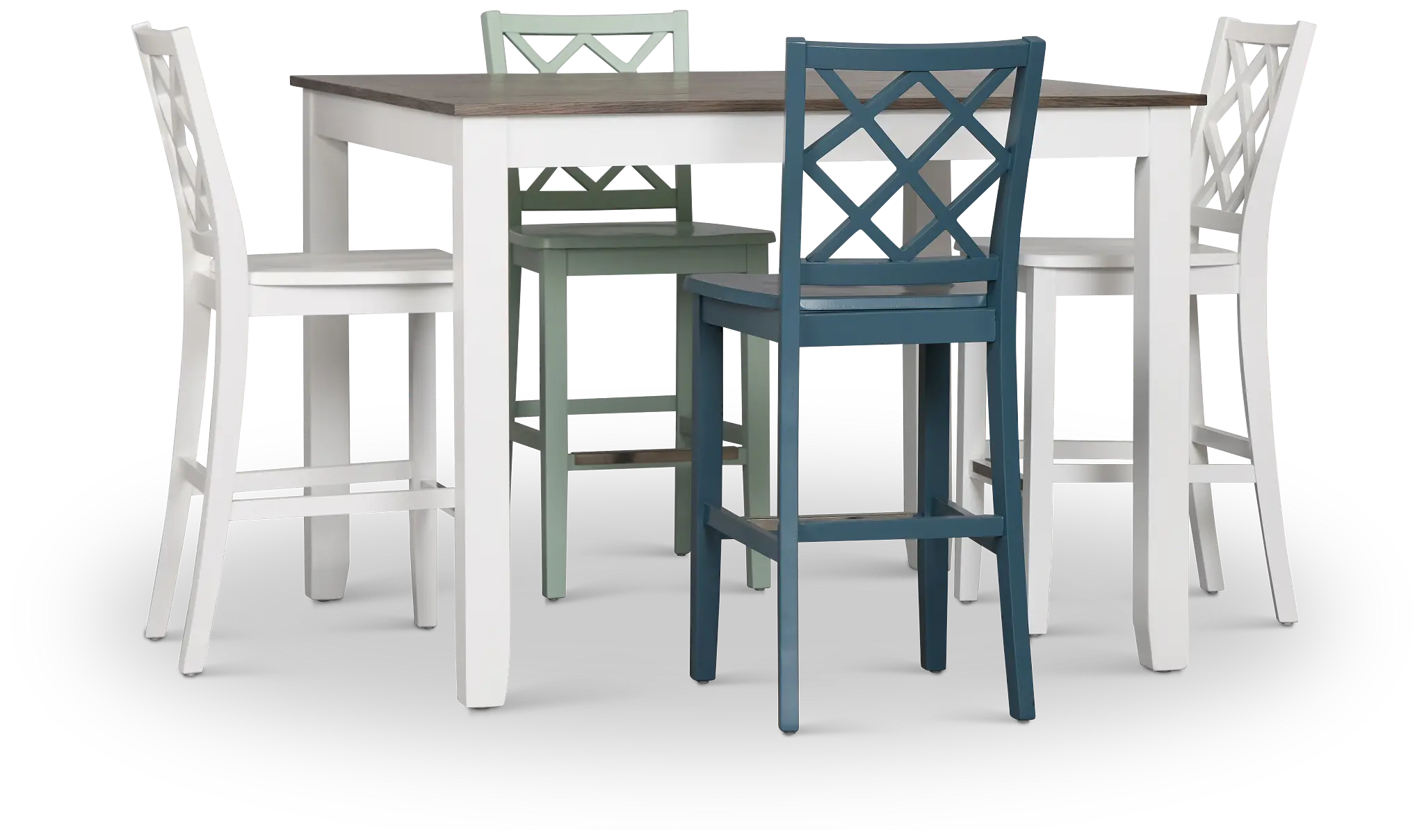 Edgartown Two-tone Square High Table & Mixed Barstools Edgartown Two-tone Square High Table & Mixed Barstools