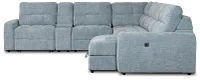 Hendrix Light Blue Fabric Large Triple Power Right Extension Chaise Sectional