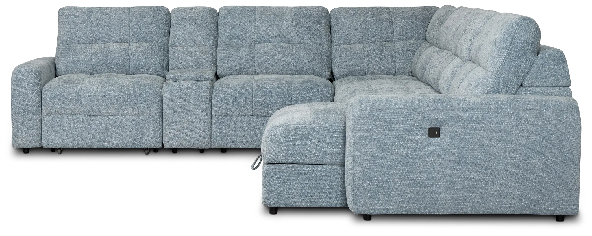 Hendrix Light Blue Fabric Large Triple Power Right Extension Chaise Sectiona