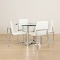 Amalfi White Glass Round Table & 4 Upholstered Chairs